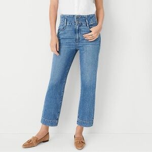 Ann Taylor Petite Easy Straight Jeans in Classic Light Indigo Wash
